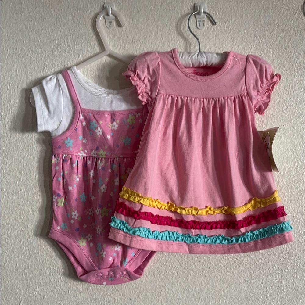 Pink Baby Dress and Floral Onesie Set, NWT